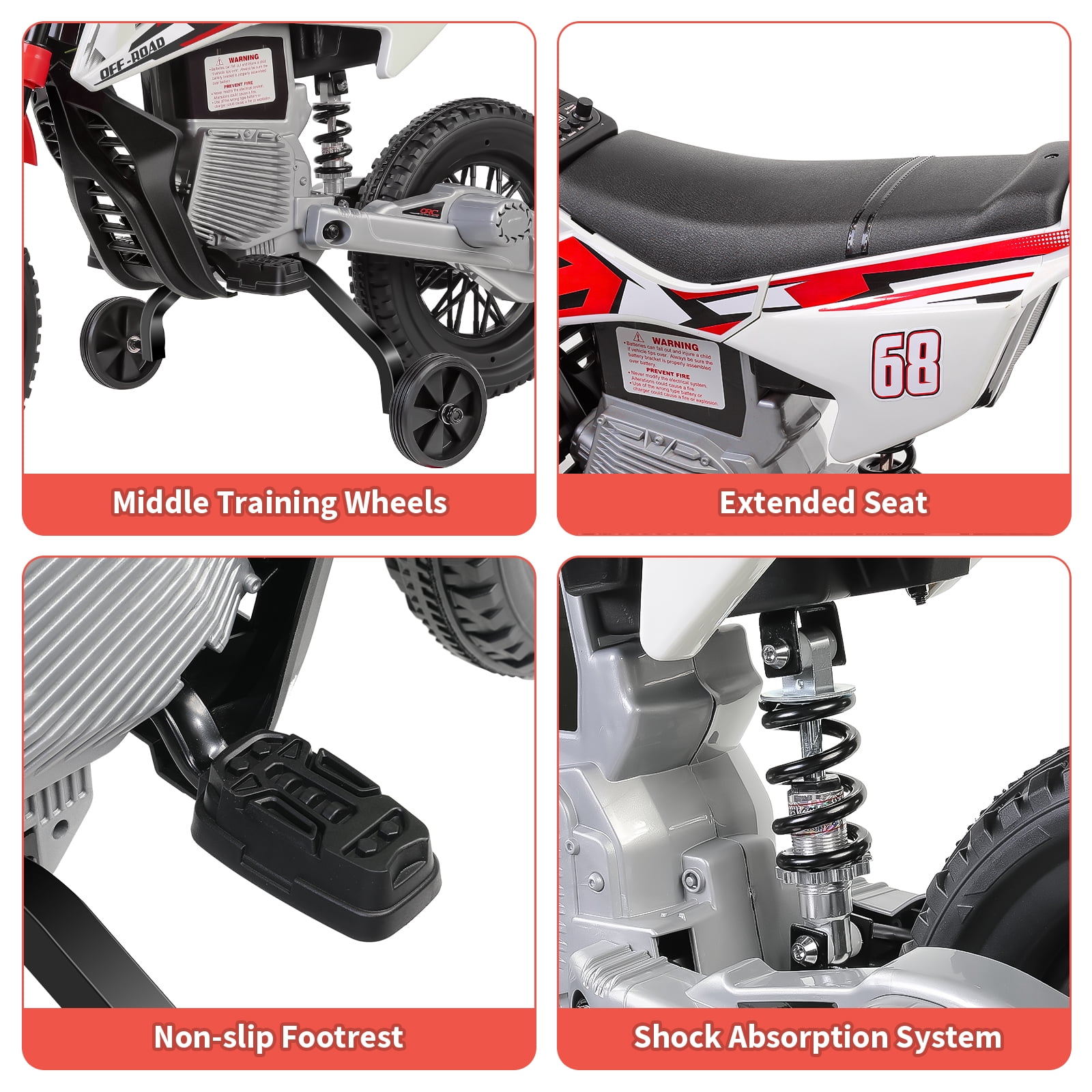 Farmdex 12V Ride on Motorcycle for Kids, Electric Dirt Bike with 2 Training Wheels, Electric Motorcycle with Twist Grip Throttle, Built-in Music, 30W*2 Motors, Red