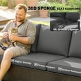 thumbnail image 4 of Outsunny 3 Seater Outdoor Couch Sofa, PE Wicker Patio Sofa with Wide Deep Seat, 4" Cushions, Wood-Effect Armrests and Legs, Gray, 4 of 9