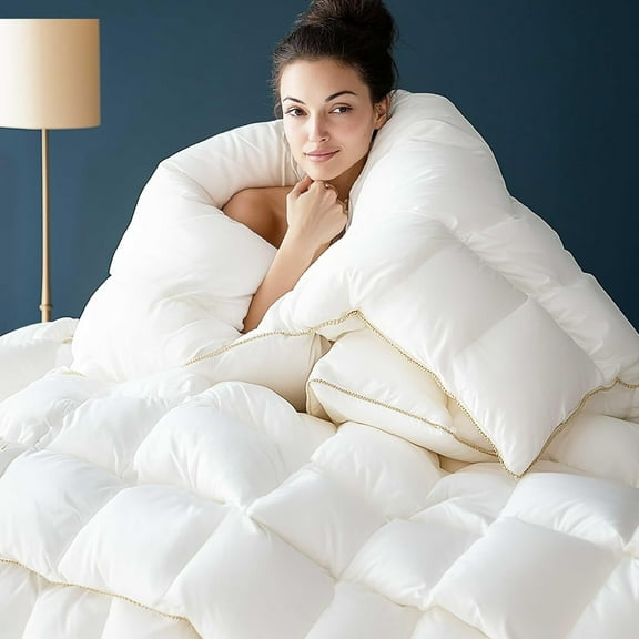 Ultra soft king size feather comforter, all season down alternative duvet insert, 100% cotton hotel quality, 8 corner loops, no odor, white
