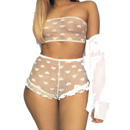 

2PCS Women Lingerie Lace Babydoll Underwear Nightwear Sleepwear G-string Shorts Set