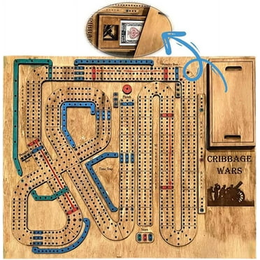 Cribbage War Game, Wooden Cribbage Board Game Set, Novelty Board Game Time Warps,Traps, with Storage Space for Cards and Pegs,Fun Table Game for Game Night, Travel