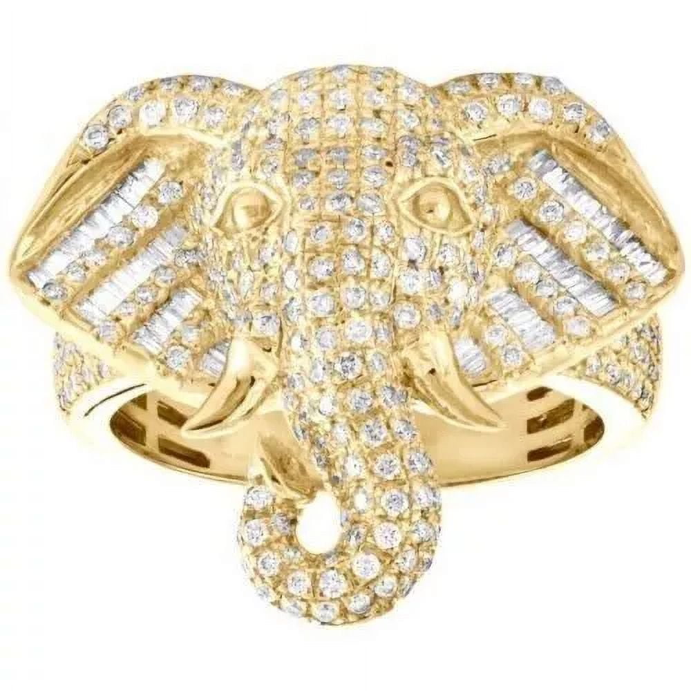3 Ct Round CZ Diamond Elephant Band Ring, 14K Gold Plated Sterling Silver