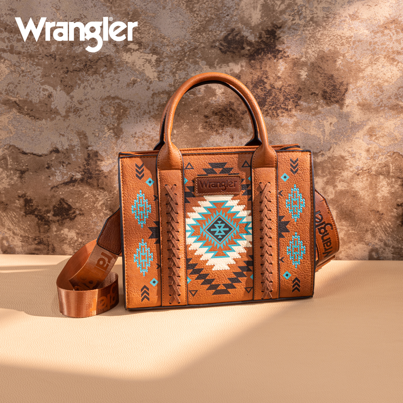 Wrangler Aztec Tote Bag for Women Boho Satchel Purses and Handbags, Brown