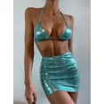 thumbnail image 5 of Conjunto de Bikini Floral 3D para mujer, bañador Sexy con un hombro recortado, traje de baño verde neón con realce, traje de baño de cintura alta para playa 2024, 5 of 5
