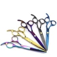 thumbnail image 1 of Tijeras de peluquería de color de 6,0 pulgadas, tijeras de barbero, tijeras planas, tijeras finas para flequillo, negras, 1 of 5