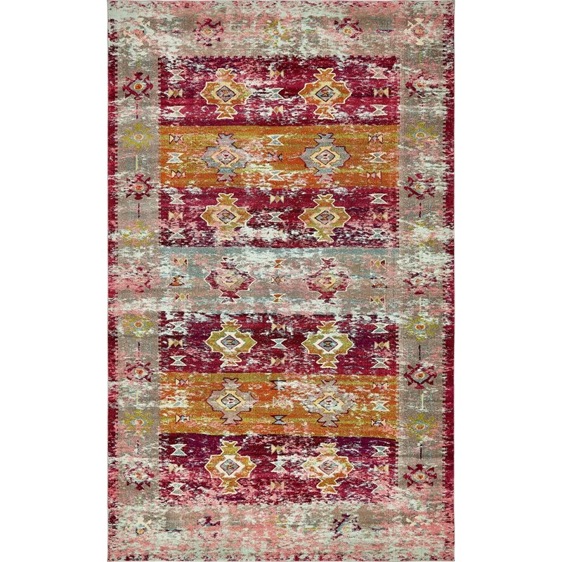Unique Loom Monterey Distressed Contemporary Area Rug, Pink/Blue/Brown