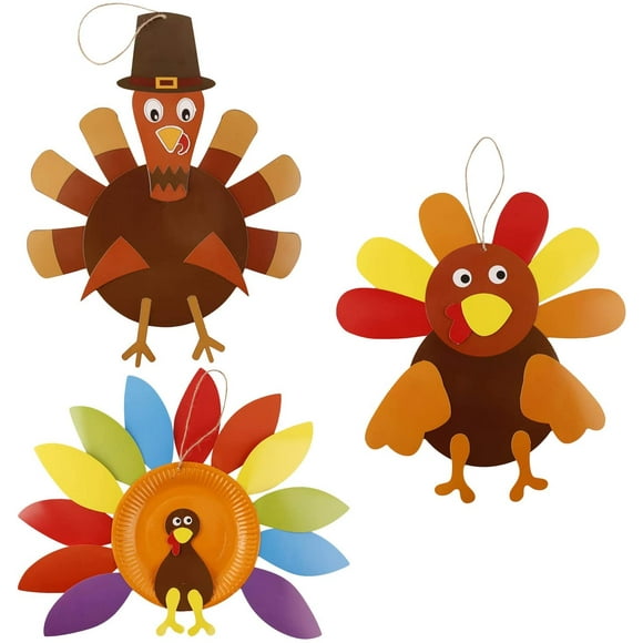 Thanksgiving Turkey Craft Kits, DIY Make A Turkey for Festive Fall Thanksgiving Party Game School Activities and Door Hanging Ornament Decoration Supplies for Kids and Adults, 3 Pack - -