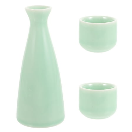 KALLORY Japanese Sake Cup Set Ceramic Material Light Green Color for Serving Sake Wine Easy to Clean Design