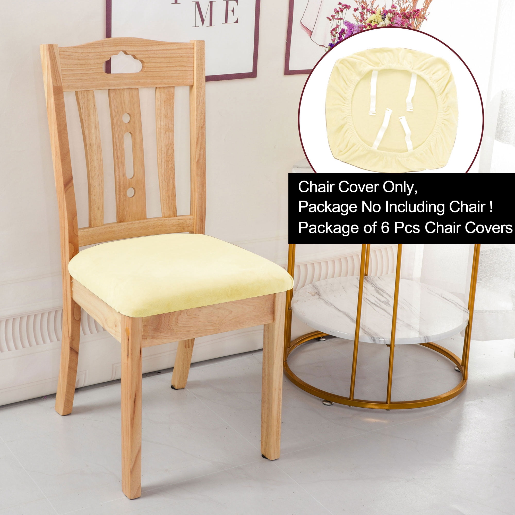 Unique Bargains 6Pcs Velvet Dinning Chair Seat Cover Elastic Stretchable Slipcovers Beige