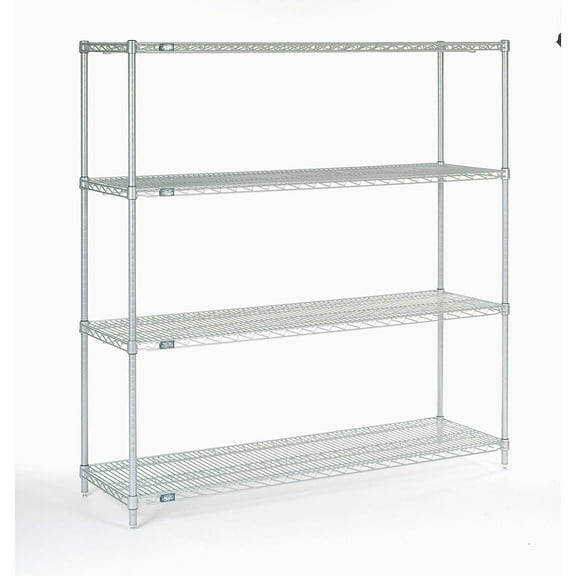 Nexel 4 Tier Wire Shelving Starter Unit, Stainless Steel, 60"W x 21"D x 63"H