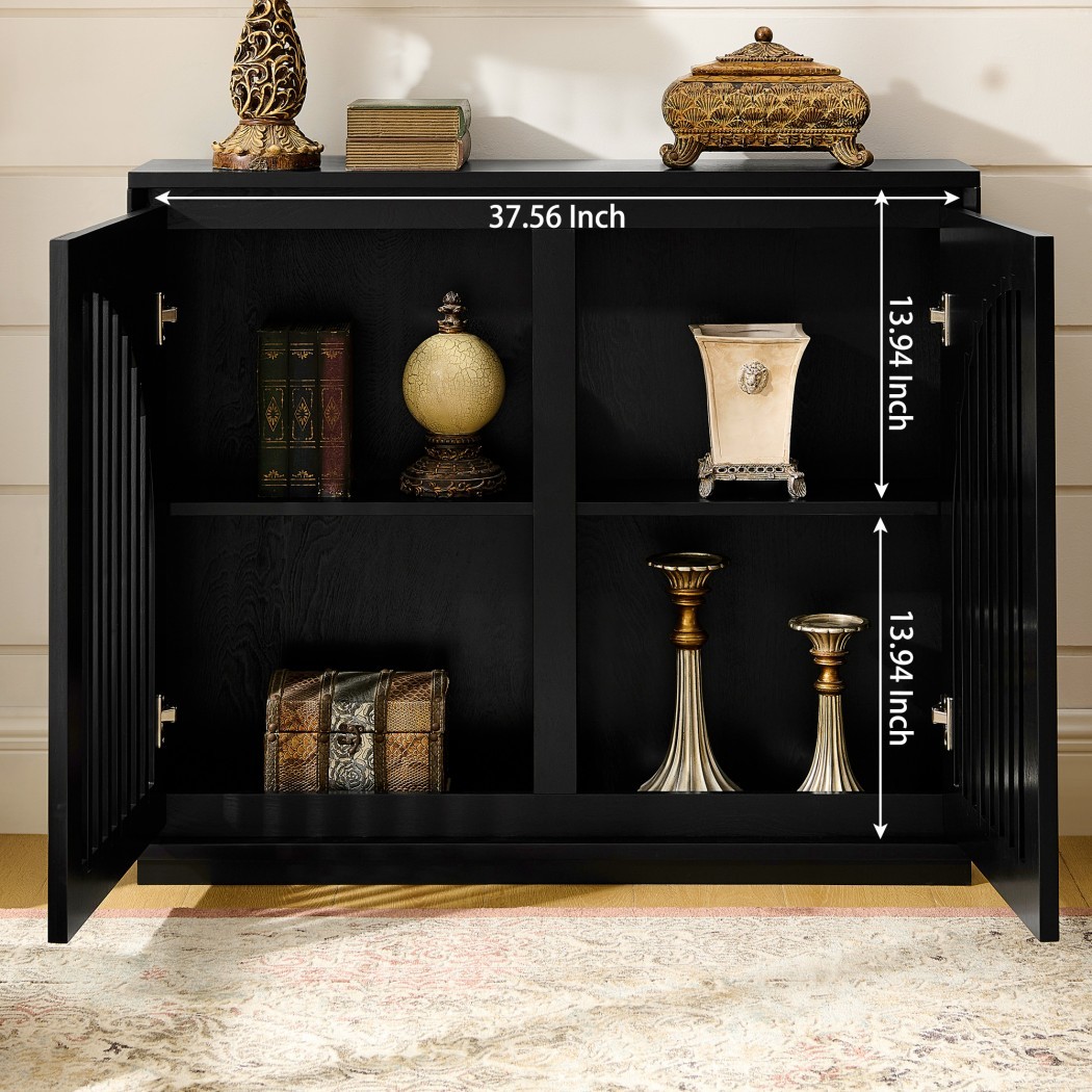 Mid Century Modern Fluted Sideboard Cabinet, Buffet Cabinet with 2 Outlet Holes, Storage Cabinet for Living Room, Entryway, Kitchen & Coffee Bar, Black
