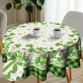 thumbnail image 4 of St. Patrick''s Day Tablecloth Round 60 Inch Green Leaves Shamrock Pink Floral Decor Wrinkle Free Tablecloth Buffalo Plaid Tablecover for Holiday Party Picnic Dinner, 4 of 8