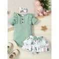thumbnail image 2 of Bagilaanoe 2pcs Newborn Baby Girl Short Pants Set Short Sleeve Ruffle Romper Tops + Floral Shorts + Headband 3M 6M 9M 12M 18M Infant Casual Summer Outfits, 2 of 9