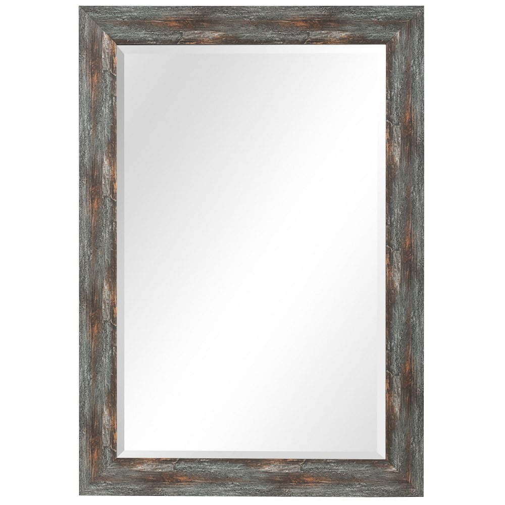 Rustic Rectangular Wall Mirror in Antique Burnished Silver with Copper