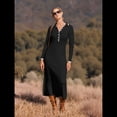 thumbnail image 4 of Vestido de Mujer de Larga con Cuello en V, Suéter de Punto Acanalado con Botones, Corte Entallado, Elegante, Hasta el Suelo Negro L, 4 of 8