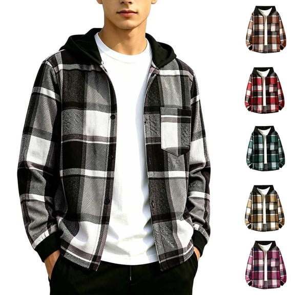 OGLCCG Boys Hoodie Shirts Casual Button Down Plaid Shirt Jackets for Boys Lightweight Long Sleeve Hooded Tops with Pocket 5-15 Years