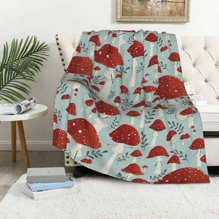 Ultra Soft Cute Mushrooms Decor Mushroom Blanket Flannel Throw Blanket Bedding Suitable for Travel Camping Living Room Sofa Bedroom Decoration Gifts (Style-2 60inx50in)