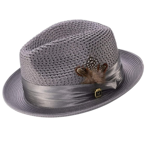 Montique Grey Solid Color Pinch Braided Fedora With Matching Satin Ribbon Hat H-34
