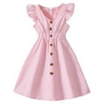 thumbnail image 2 of CUZIBR Summer Toddler Girl Dress Classic Plaid Flutter Sleeves V-Neck Button Down Checkered A-Line Fashionable Midi Dress For Kids Flowy Cozy Party Beach Dailywear,Pink,8-9 Years, 2 of 8