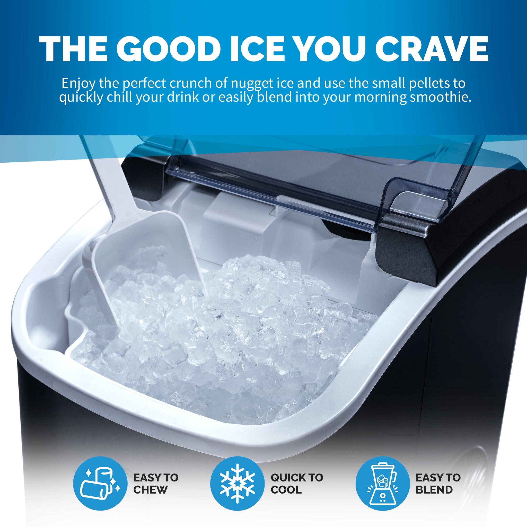 Newair Countertop Nugget Ice Maker, 26 lbs, Matte Black