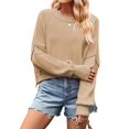 thumbnail image 2 of Women'S Short Batwing Hoodie 2025 Fall Outfits Trendy Crewneck Side Slit Fashion Pullover Tops Khaki XL, 2 of 6
