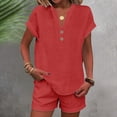 thumbnail image 2 of NMMUED Women 2 Piece Linen Short Sets 2026 Summer Vacation V Neck Short Sleeve Beach Outfits Button Casual Suits Lounge Sets for Women Red L, 2 of 4