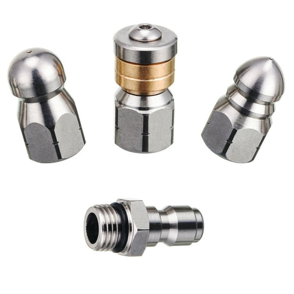 PWACCS Sewer Jetter Nozzle for Pressure Washer, Stainless Steel Drain Cleaning Tips for Power Washer, 3 Pieces, Button Nose Jet Nozzle, Rotating Flat Jetting Nozzle and Drain Jet Hose Nozzle, 5000 psi