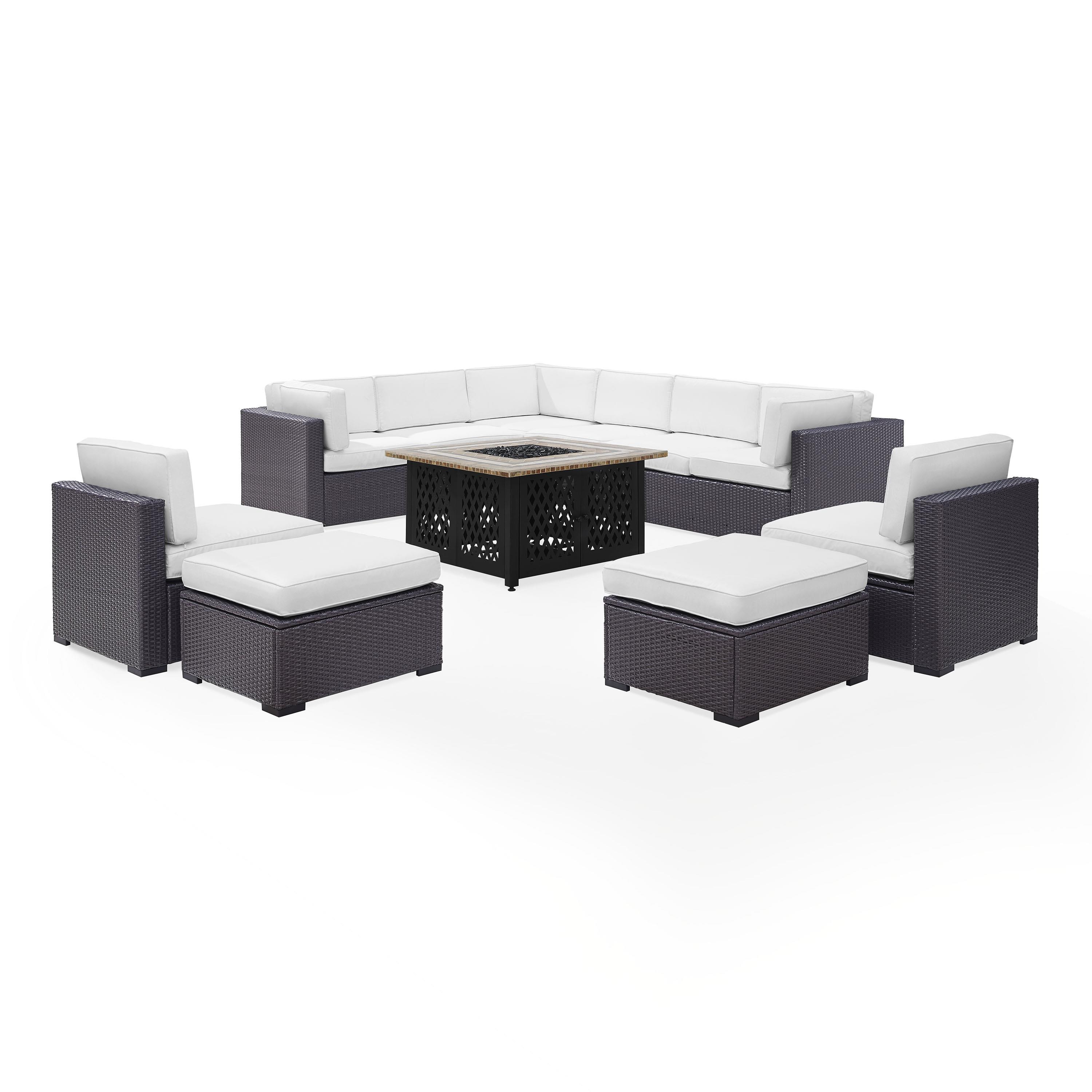 Crosley Furniture Biscayne 8 Piece Fabric Patio Fire Pit Sectional Set in White - image 4 of 4