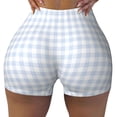 thumbnail image 2 of Fotbe Blue Checkboard Shorts Sin Costuras – Shorts Deportivos de Cintura Alta para Mujer, Elásticos para Gimnasio, Yoga, Running o Ciclismo-Large, 2 of 8