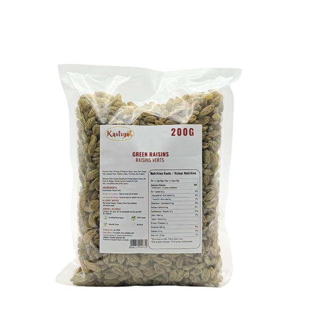 Kasturi Raisins Verts 200 g, Raisins Séchés au Soleil (Kishmish)
