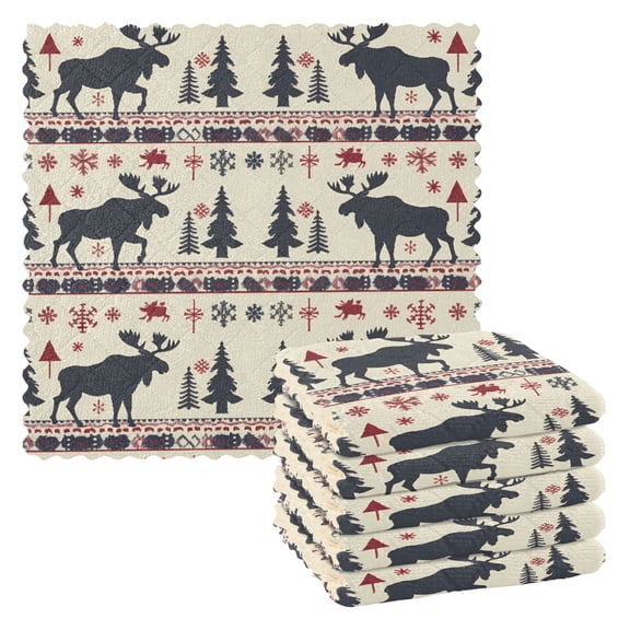 Kitchen Dish Towels Soft Absorbent Dish Cloths 11"x11" Moose Tree Silhouette 6 Packs