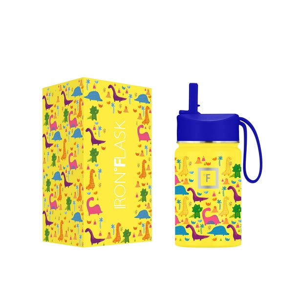 Botella de agua IRON °FLASK Kids Dino Mates de 300 ml con tapa de pajita