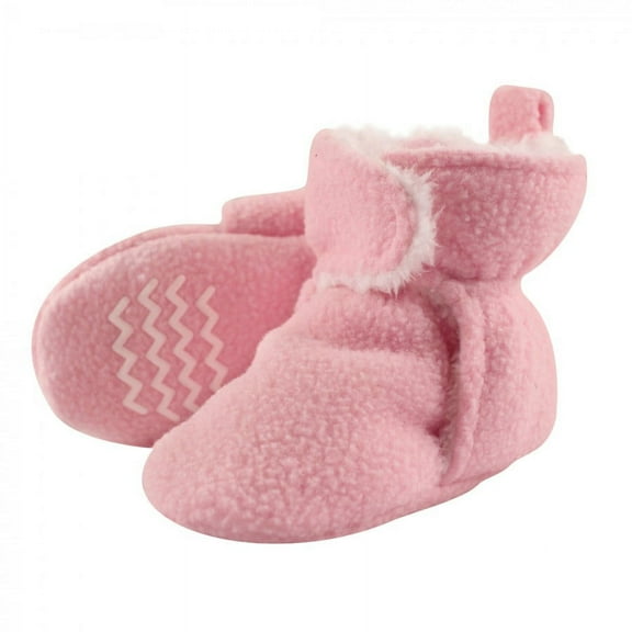 Hudson Baby Infant and Toddler Girl Cozy Fleece and Faux Shearling Booties, Light Pink, 0-6 Months