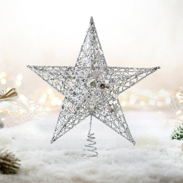 Xihbxyly Estrella de Navidad con Purpurina de Hierro, Adorno Pentagonal Brillante, Opciones de Color Rojo, Dorado y Plateado, Decoración Navideña Perfecta, Regalo Ideal para Familiares y Amigos, Tama