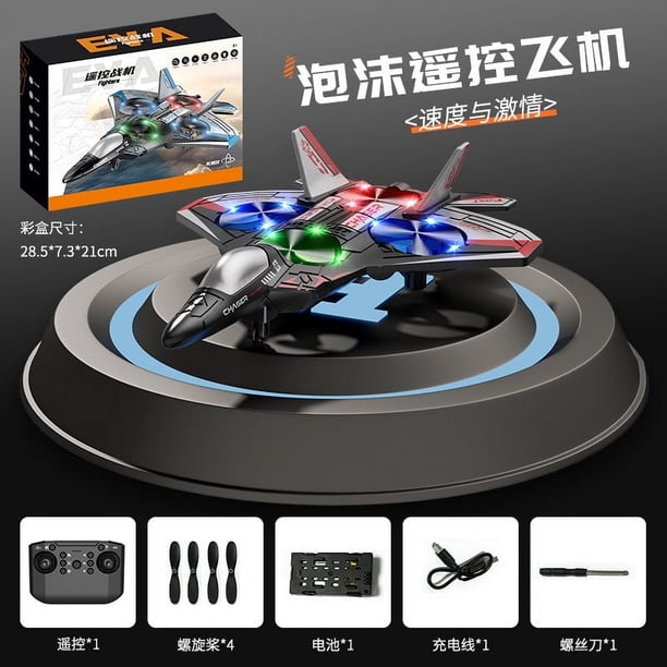 Avión de control remoto de espuma, dron largo irrompible con luz, modelo de avión de combate de control remoto para niños, juguete con gancho a presión
