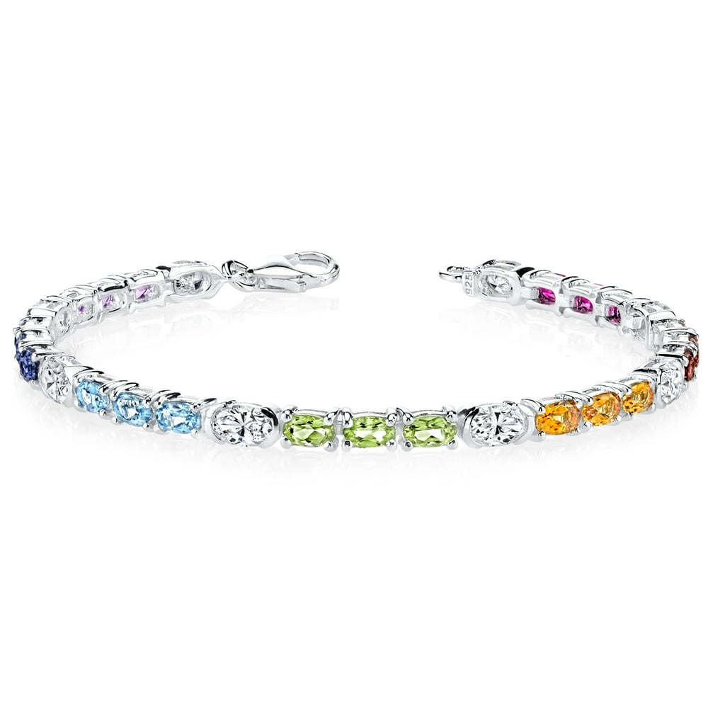Oravo - 6 ct Oval Shape Multi Gemstone Rainbow Tennis Bracelet in
