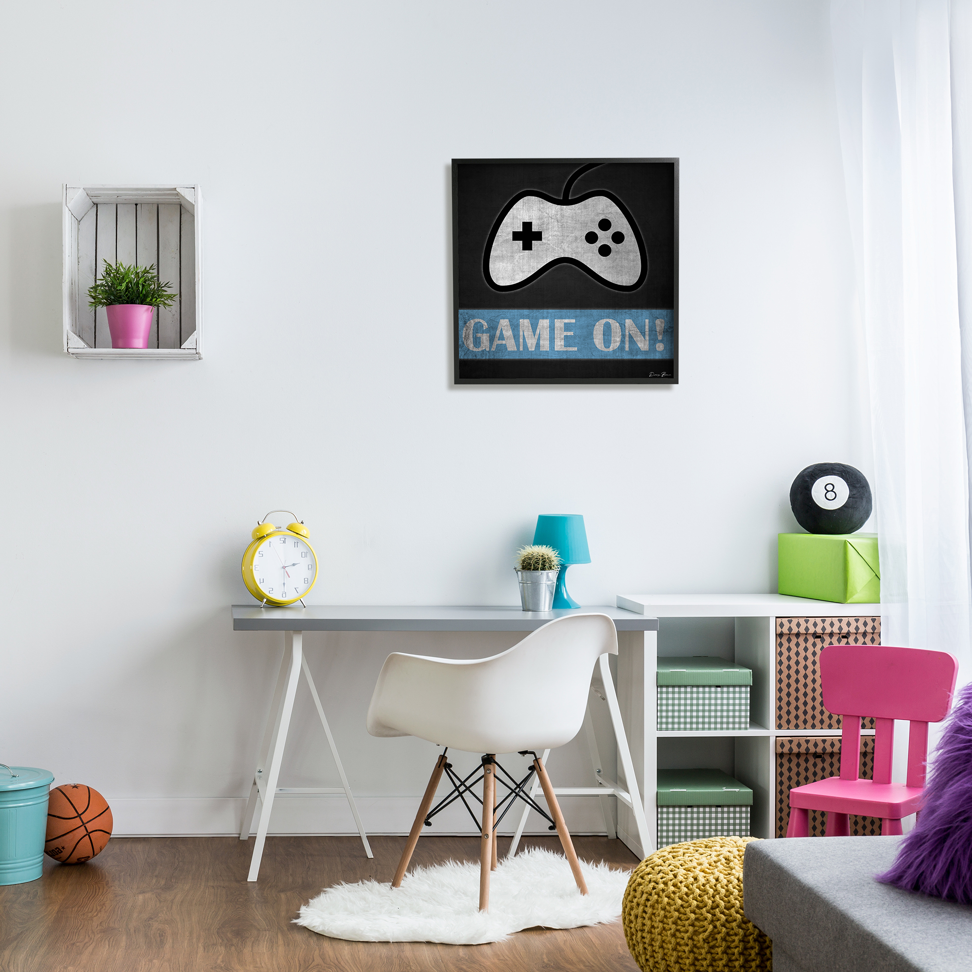 Stupell Industries Game On Gamer Phrase Retro Distressed Controller Beauty & Fashion Painting Black Framed Art Print Wall Art, 24 x 24