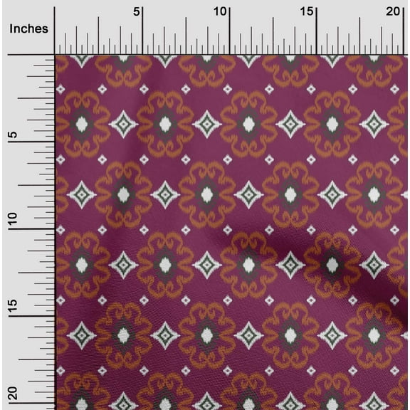 oneOone Organic Cotton Poplin Twill Fabric Diamond & Swirl Ikat Printed Fabric 1 Yard 42 Inch Wide