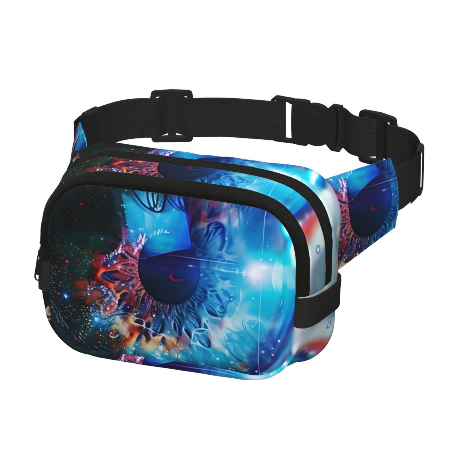 Picia Modern Colorful Eyes Print Square Double-Layer Waist Bag Mini Adjustable Waist Belt Bag Exercise Running Travel Hiking