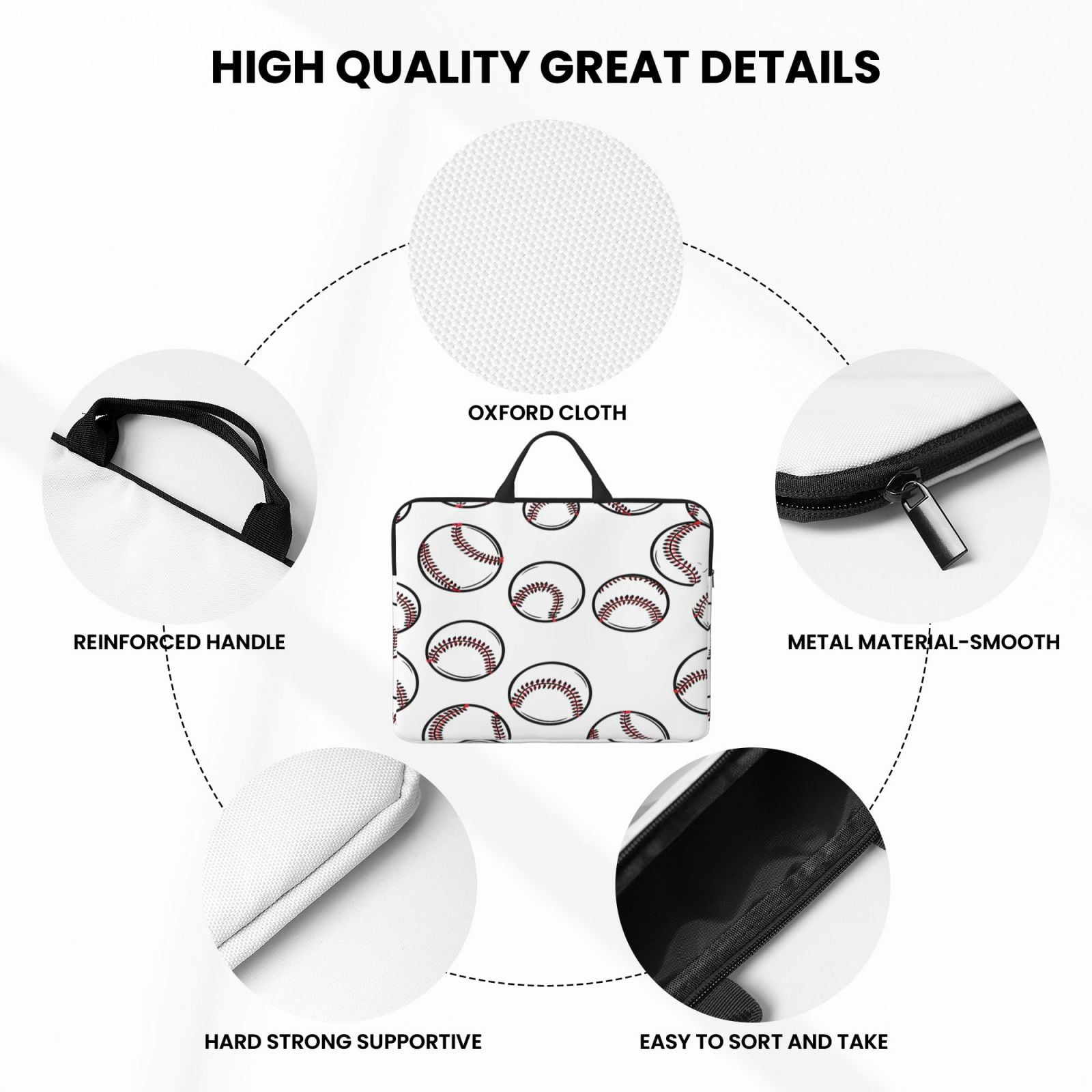 Laptop Sleeve Bag For Women Men 14inch Waterproof Durable Protective Computer Carrying Cover Handle Laptop Case Bag White Baseballs With Classic Red Stitching