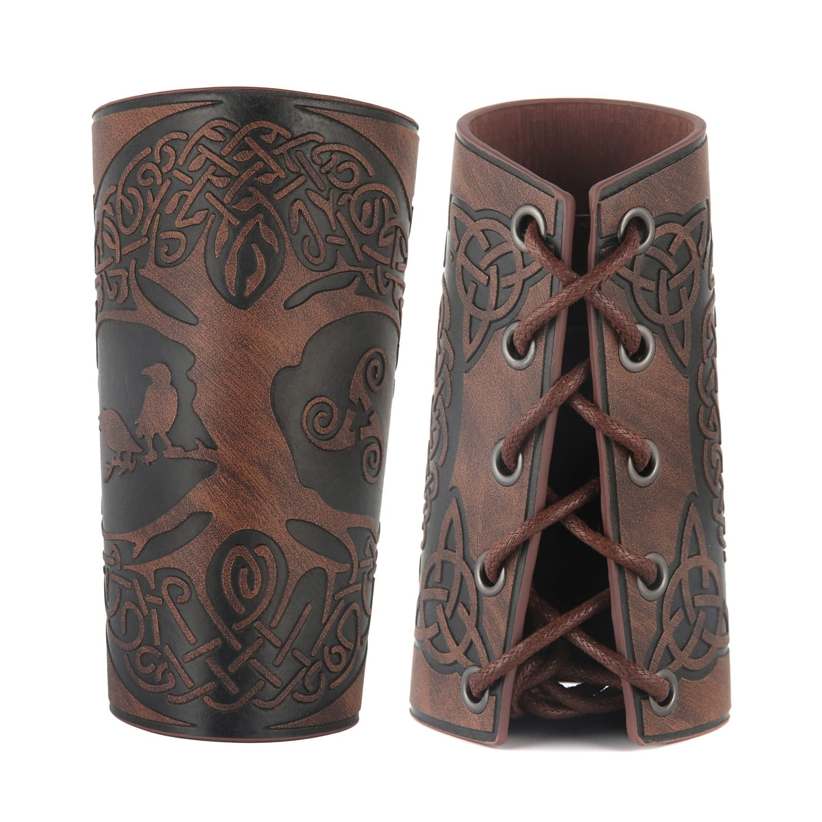 HZMAN Viking Yggdrasil World Tree Print Premium Leather Bracers PU Leather  Arm Nordic Medieval Costume Props for LARP Cosplay 