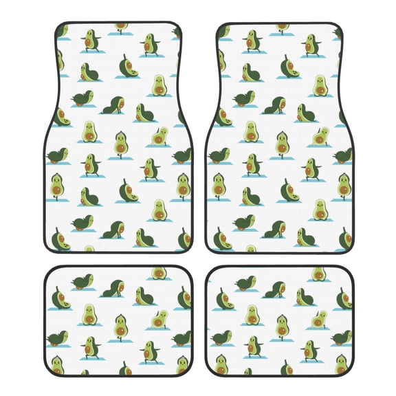 Honeii Cute Avocado Yoga Print Car Foot Mat Four-Piece Set - Front & Rear Universal Car Floor Mats for SUVs, Trucks, Sedans