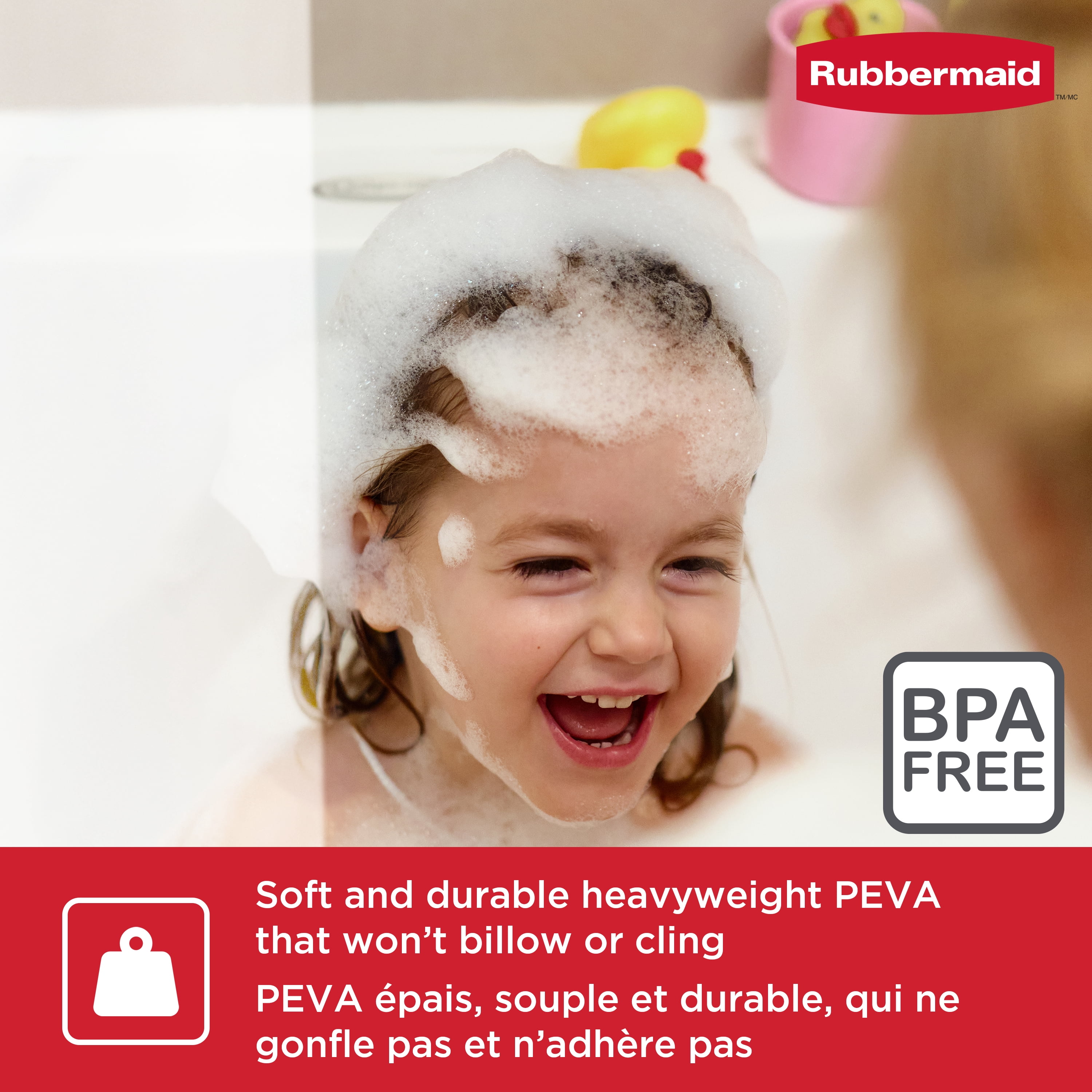 Rubbermaid Heavyweight Waterproof PEVA Shower Liner, BPA-Free