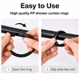 thumbnail image 4 of 12 Pack Shower Curtain Rings Hooks Plastic Easy Glide Snap Closure Rust Free Fits All Standard Shower Rods Black, 4 of 7