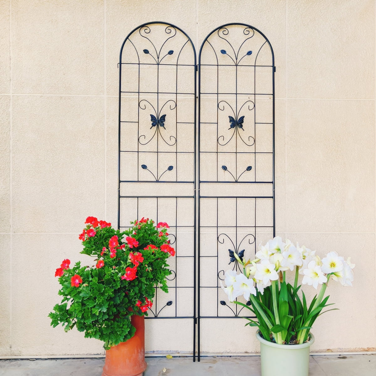 4 Pack 86.7" Tall Metal Garden Trellis for Climbing Plants, Rustproof Powder Coated Outdoor Plant Support with Decorative Leaf and Bird Design, Black, Flower Trellis for Roses, Ivy, Cucumbers