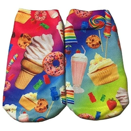 Tasty Treats Sticker Print Junior Womens Ankle-No Show Socks 1 Pair (Gummy Bears/Tasty Treats)