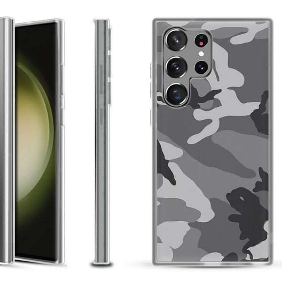Shockproof Gel Phone Case for Samsung Galaxy S23 Ultra 5G, by OneToughShield ® - Camo B/W