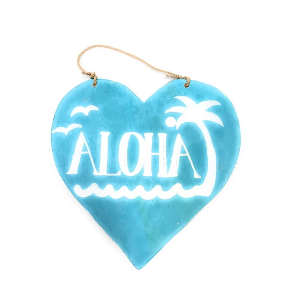 Wooden "Aloha" Heart Sign 5" - Blue | #snd25116b