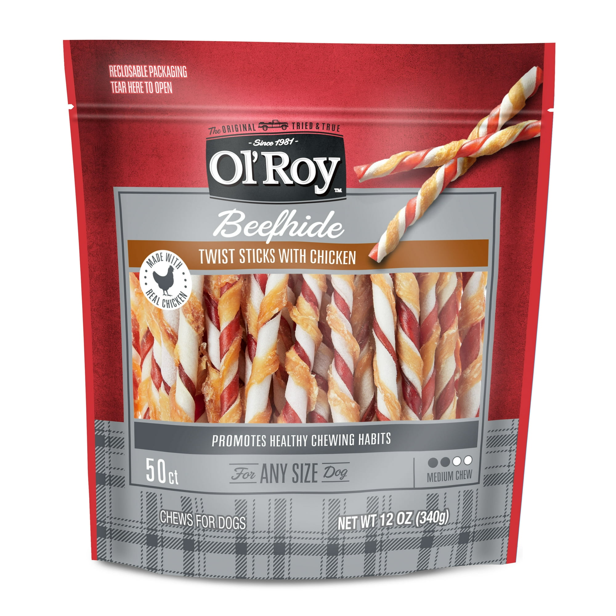 Ol' Roy Rawhide Chicken Sticks, Dog Treats, Chicken Flavor, 5 Inch, 50 Count
