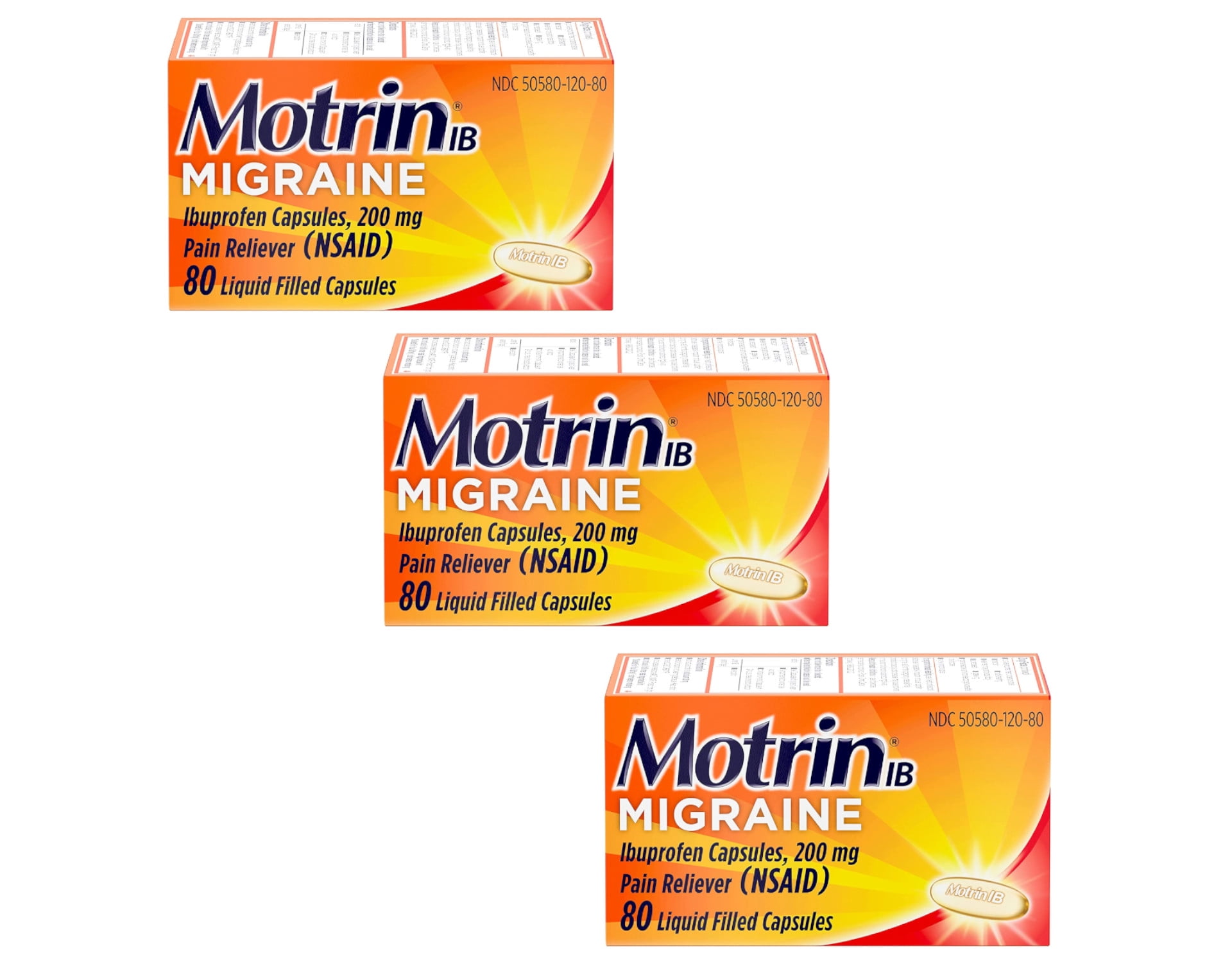 Motrin IB Migraine Ibuprofen Liquid Gel Capsules, 200mg Pain Reliever